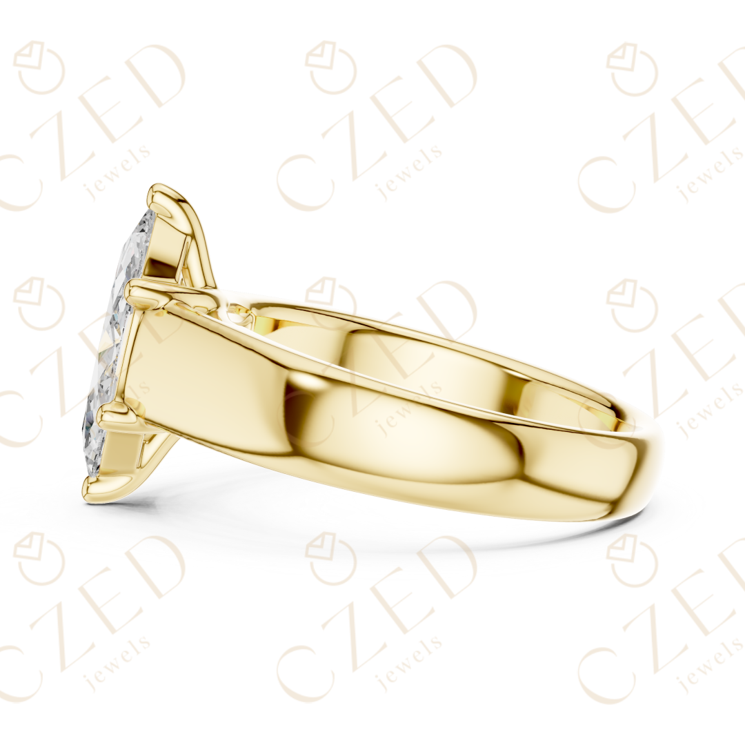 Marquise Cut Solitaire Diamond Engagement Ring with Elegant Tapered Band