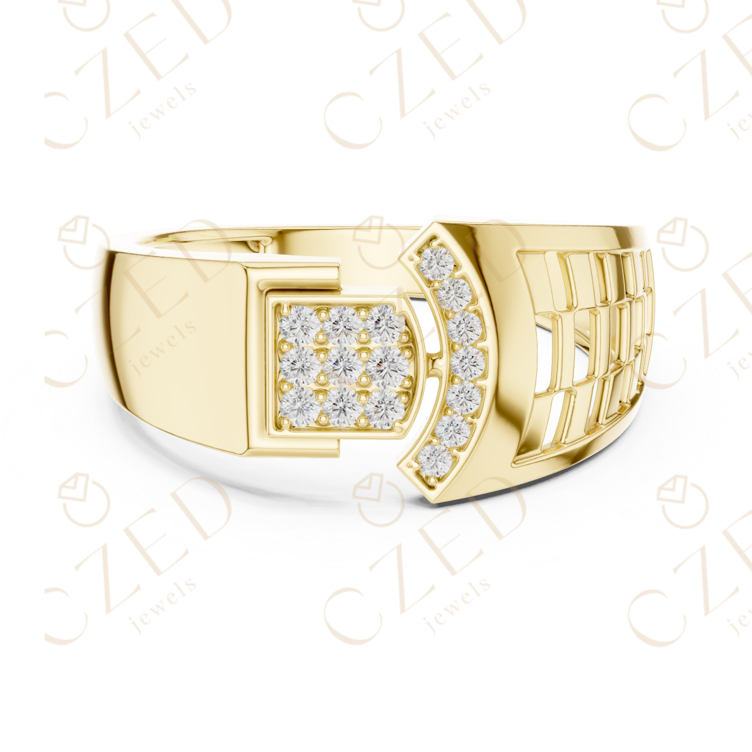 Modern Open Cuff Diamond Cluster Ring with Pavé Accents