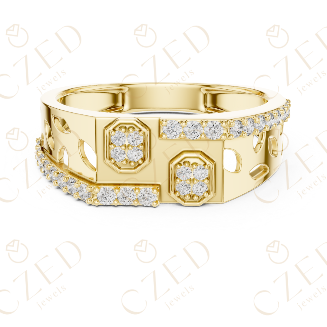 Round Brilliant Diamond Geometric Panel Band Ring