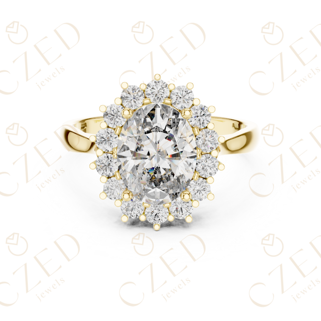 Oval Brilliant Halo Diamond Ring with Classic Collet Setting