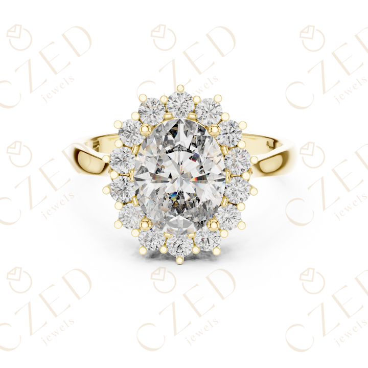 Oval Brilliant Halo Diamond Ring with Classic Collet Setting