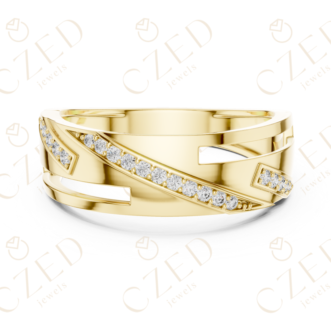 Round Cut Diamond Pavé Diagonal Openwork Band Ring