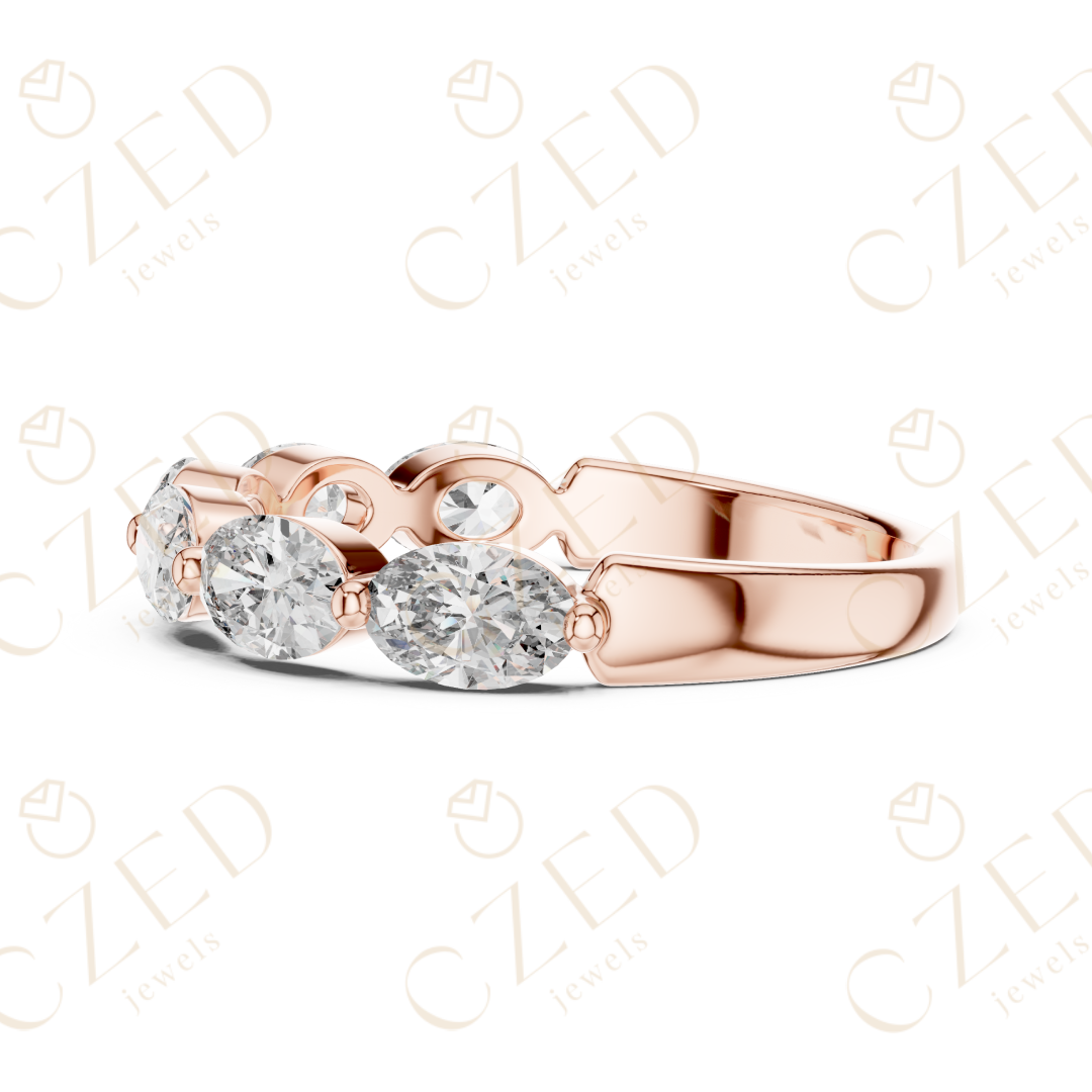 Oval Cut Diamond Half Eternity Band with Prong Set Oval Diamonds