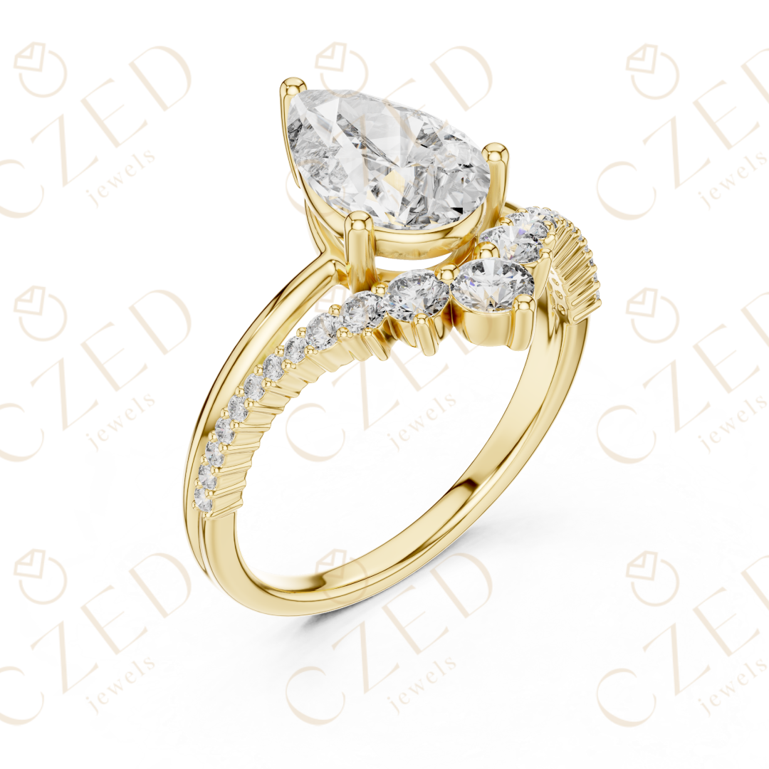 Pear Cut Diamond Engagement Ring with Round Side Stones