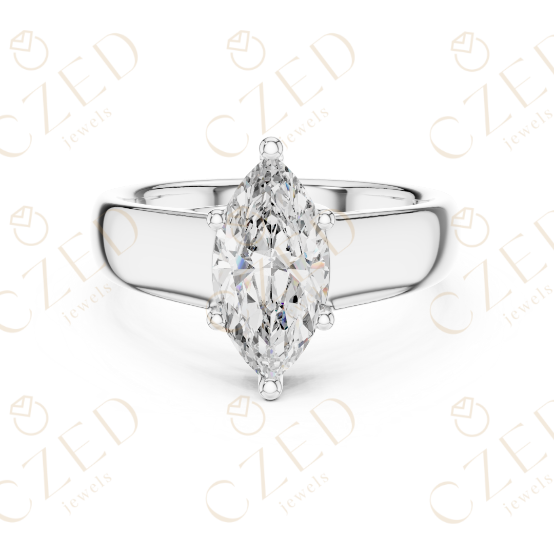 Marquise Cut Solitaire Diamond Engagement Ring with Elegant Tapered Band