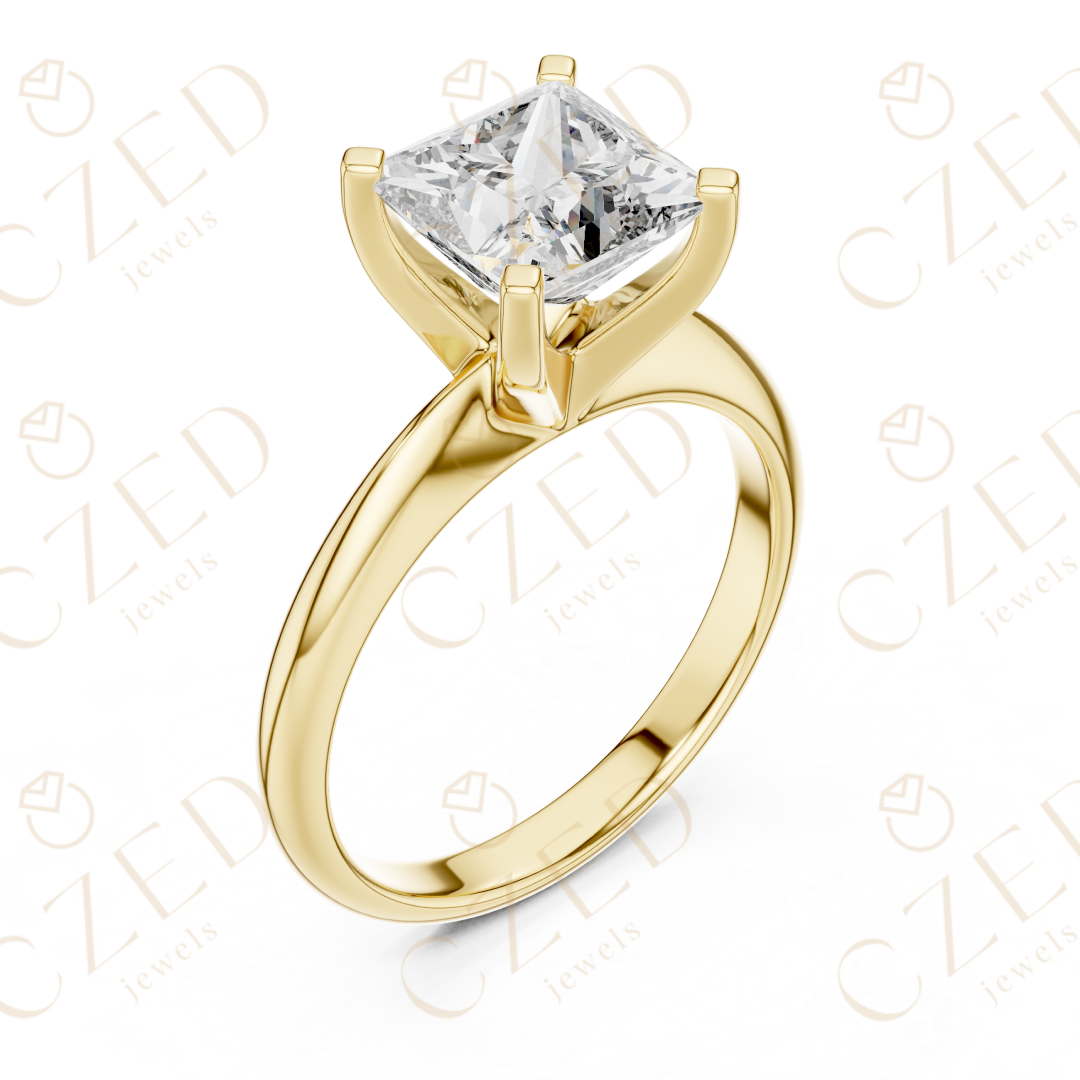 Princess Cut Solitaire Diamond Ring with Classic Refined Band