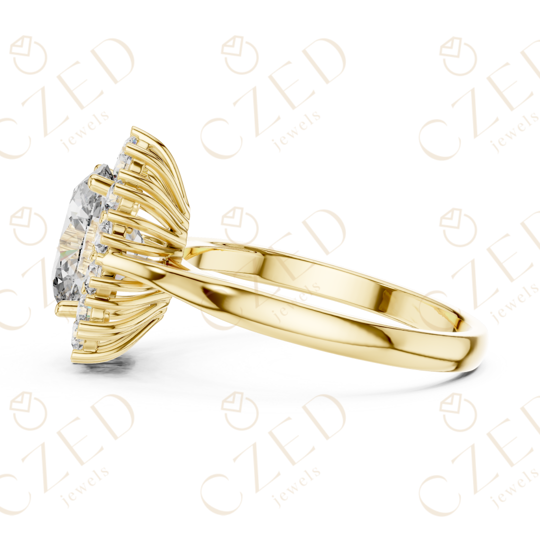 Oval Brilliant Halo Diamond Ring with Classic Collet Setting