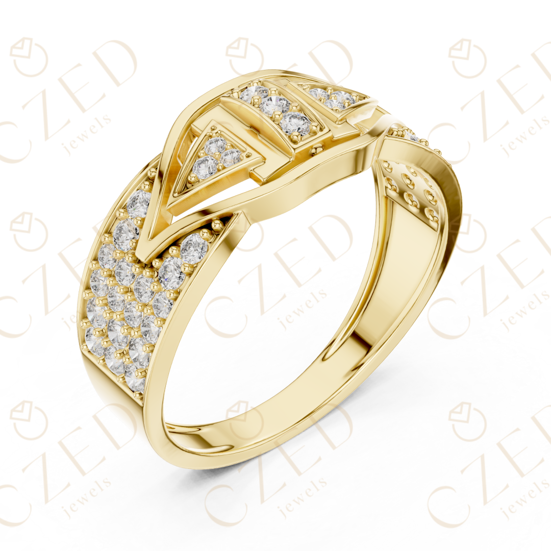 Round Cut Diamond Geometric Pavé Panel Band