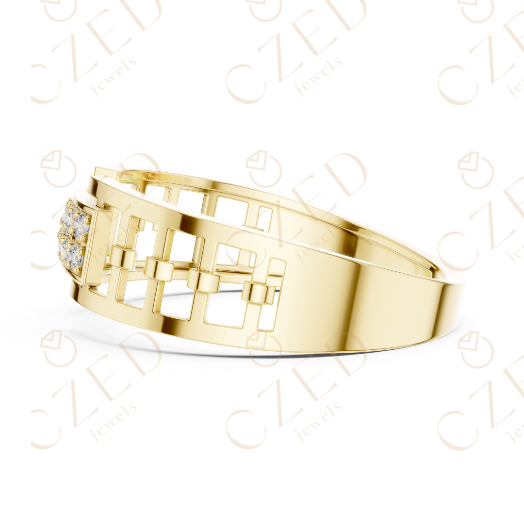 Round Cut Diamond Pavé Rectangular Panel Men’s Band