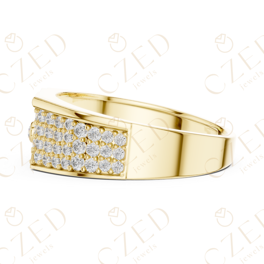 Round Brilliant Diamond Pavé Panel Geometric Band Ring