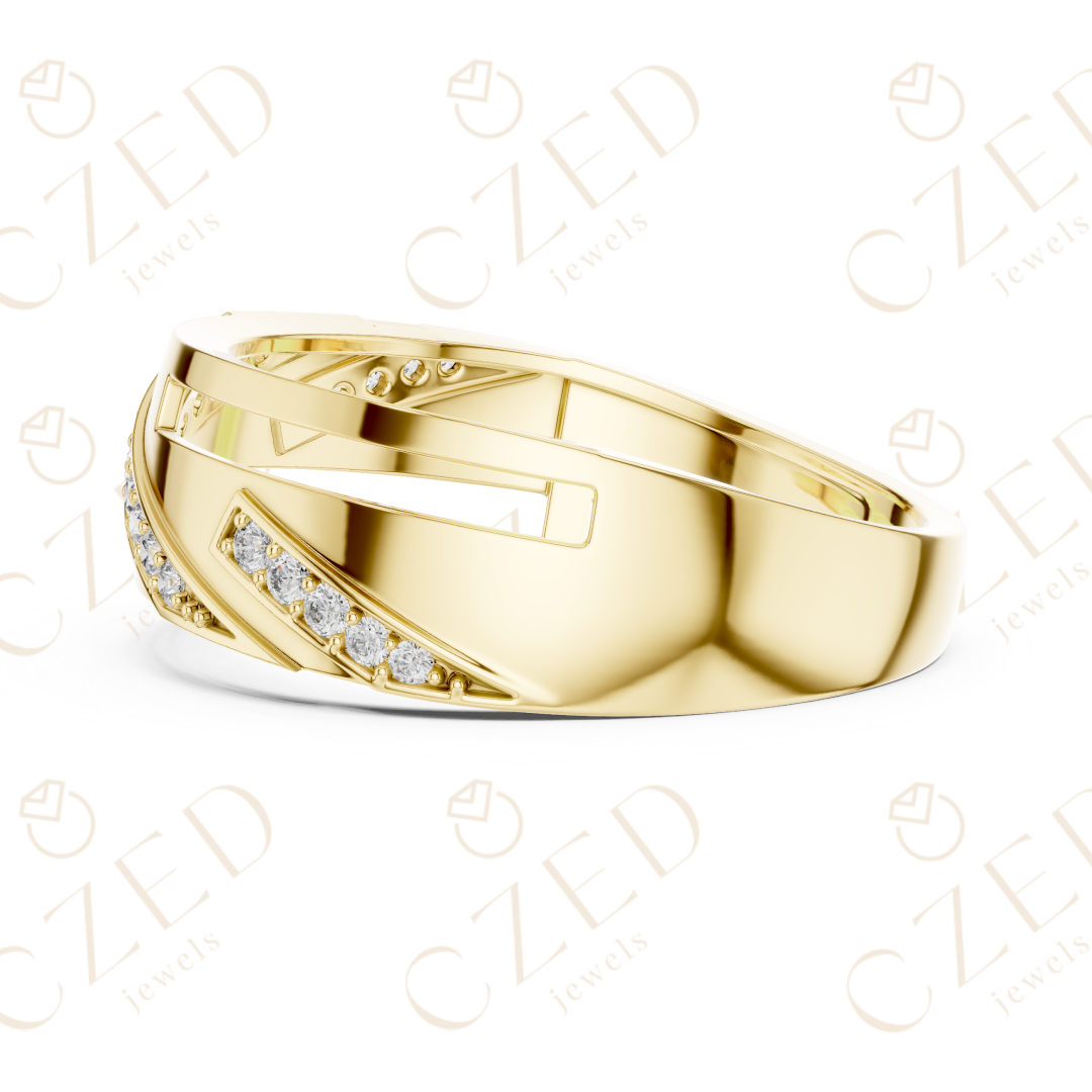 Round Cut Diamond Pavé Diagonal Openwork Band Ring