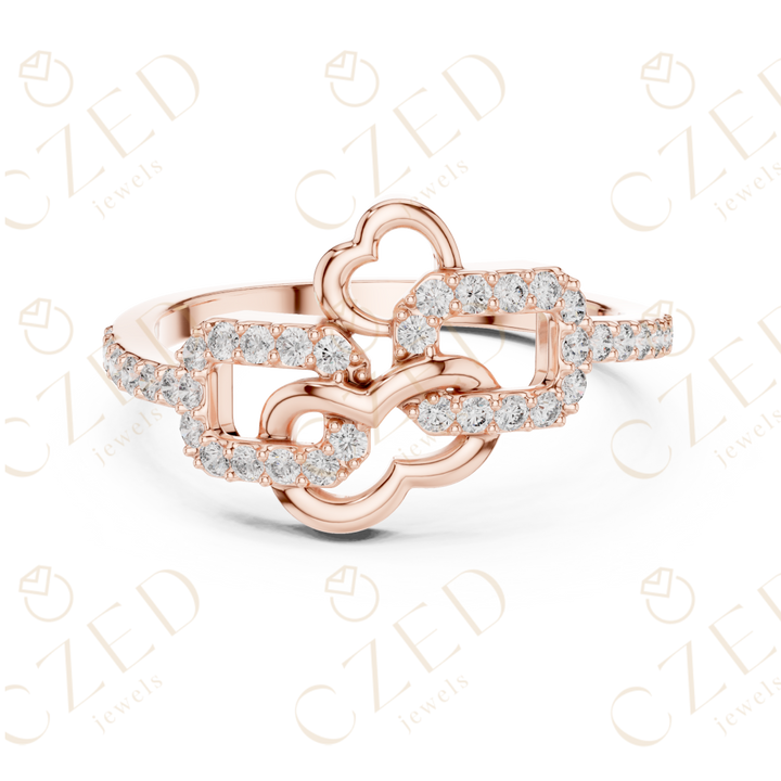 Round Cut Diamond Chain Heart Link Band Ring