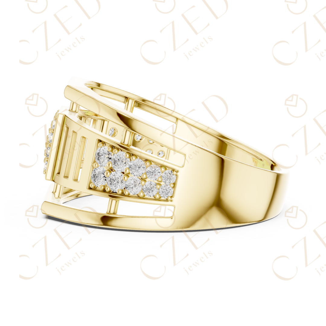 Round Cut Diamond Pavé Panel Men’s Band with Geometric Openwork