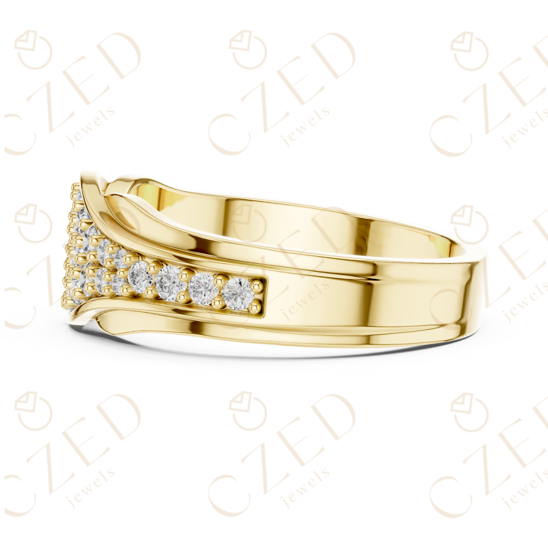 Round Brilliant Pavé Diamond Wave Band with Contoured Silhouette