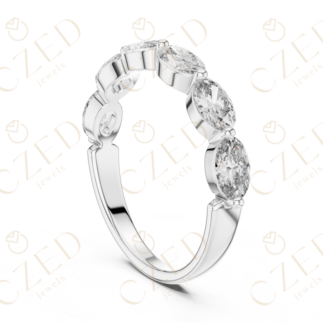 Oval Cut Diamond Half Eternity Band with Prong Set Oval Diamonds