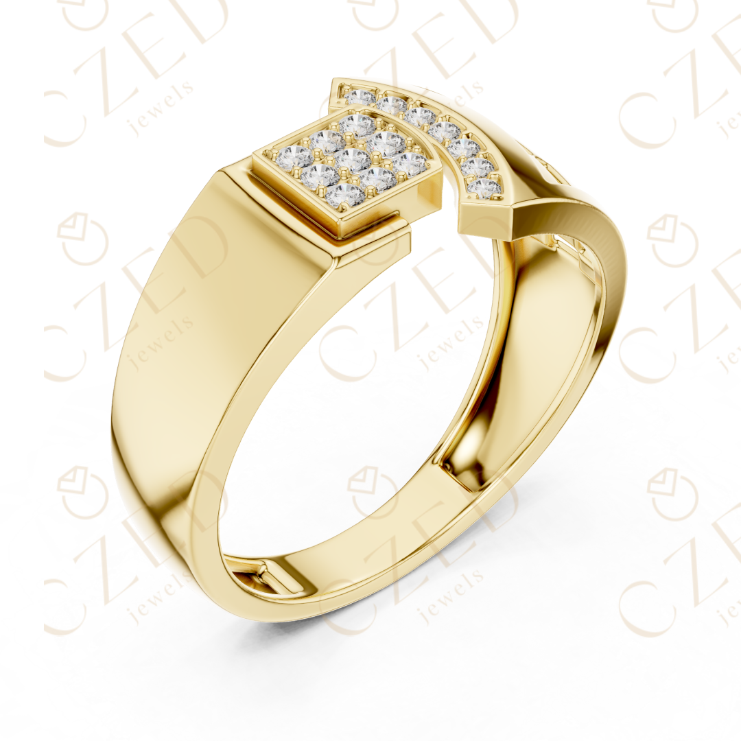 Modern Open Cuff Diamond Cluster Ring with Pavé Accents