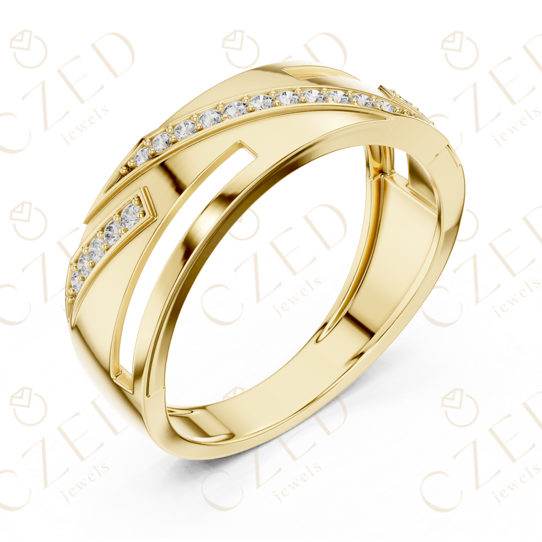 Round Cut Diamond Pavé Diagonal Openwork Band Ring