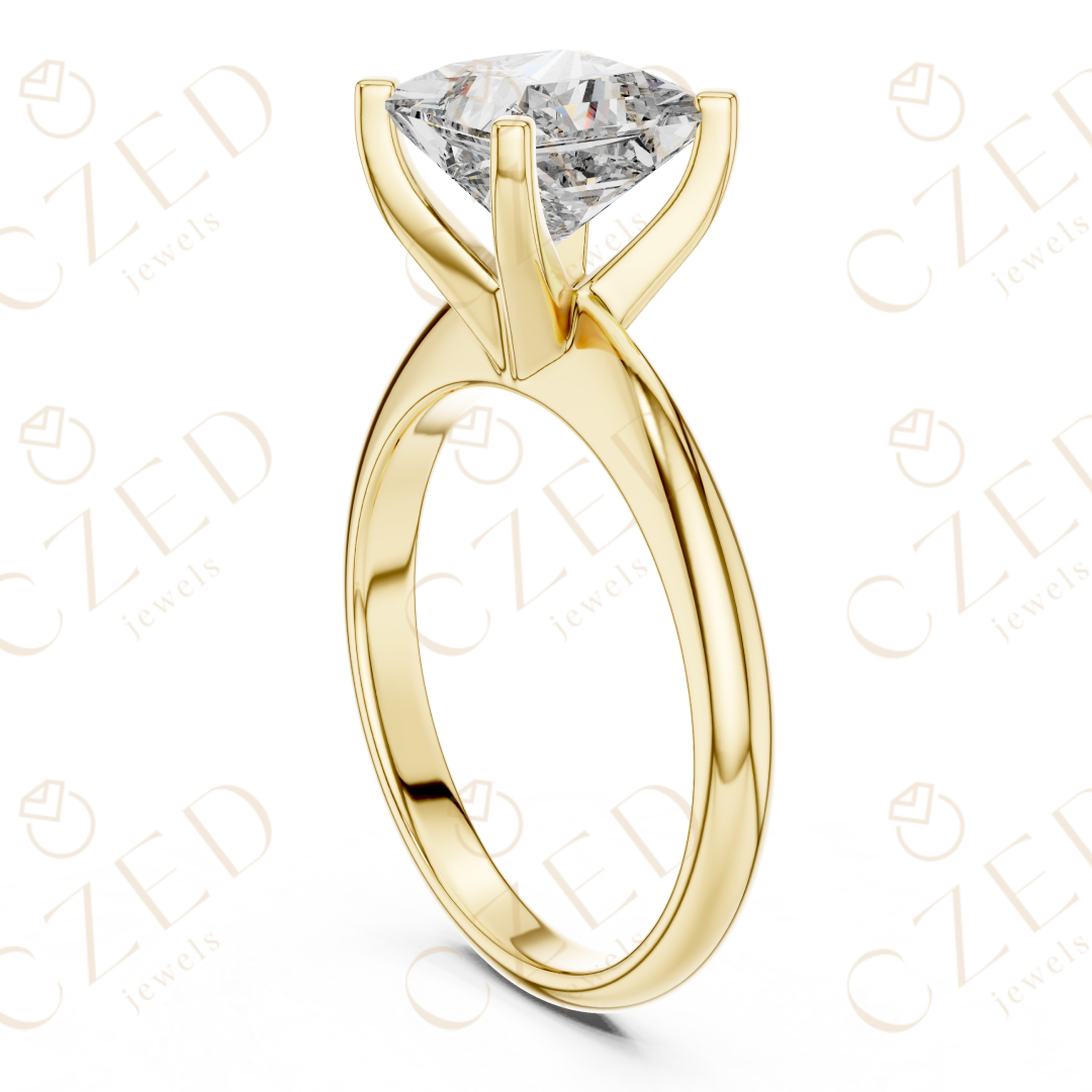 Princess Cut Solitaire Diamond Ring with Classic Refined Band