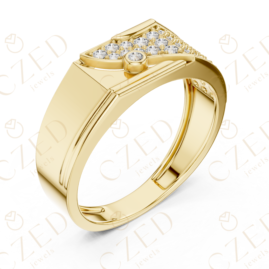 Round Brilliant Diamond Pavé Panel Geometric Band Ring