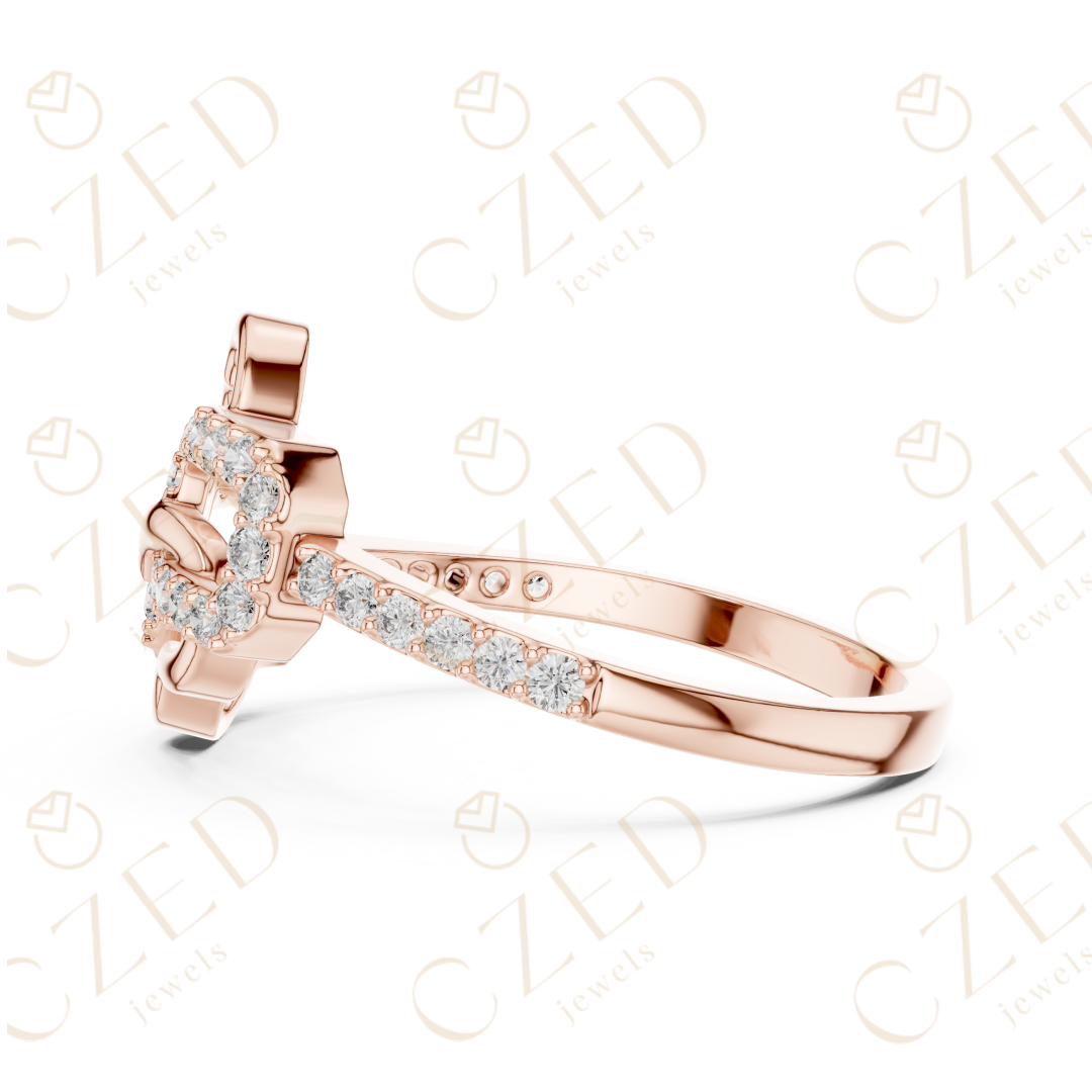 Round Cut Diamond Chain Heart Link Band Ring