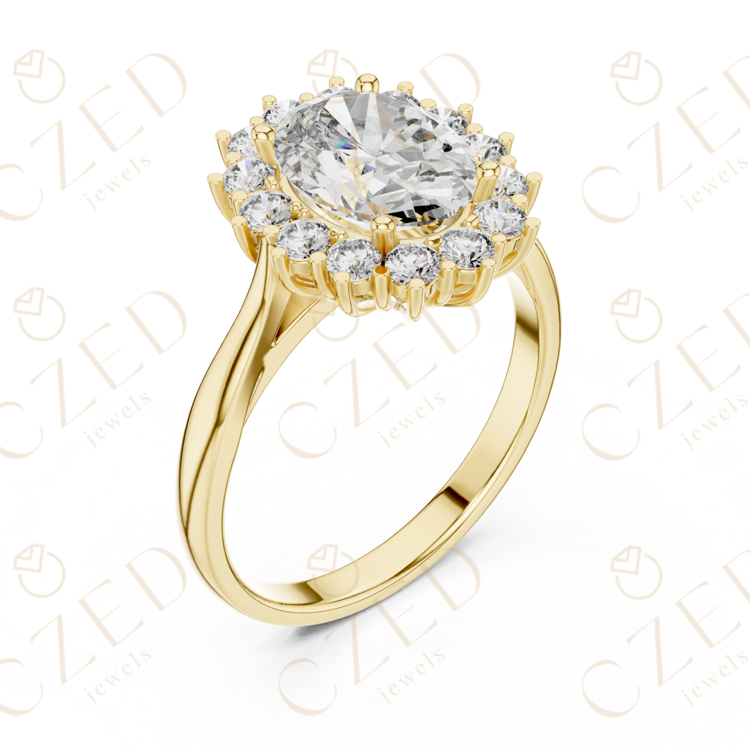 Oval Brilliant Halo Diamond Ring with Classic Collet Setting