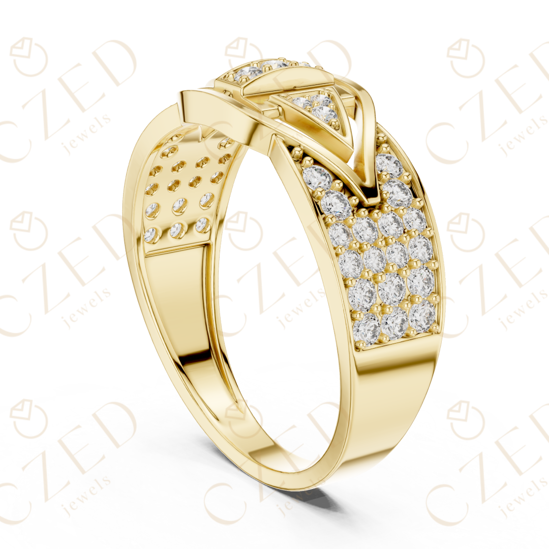 Round Cut Diamond Geometric Pavé Panel Band