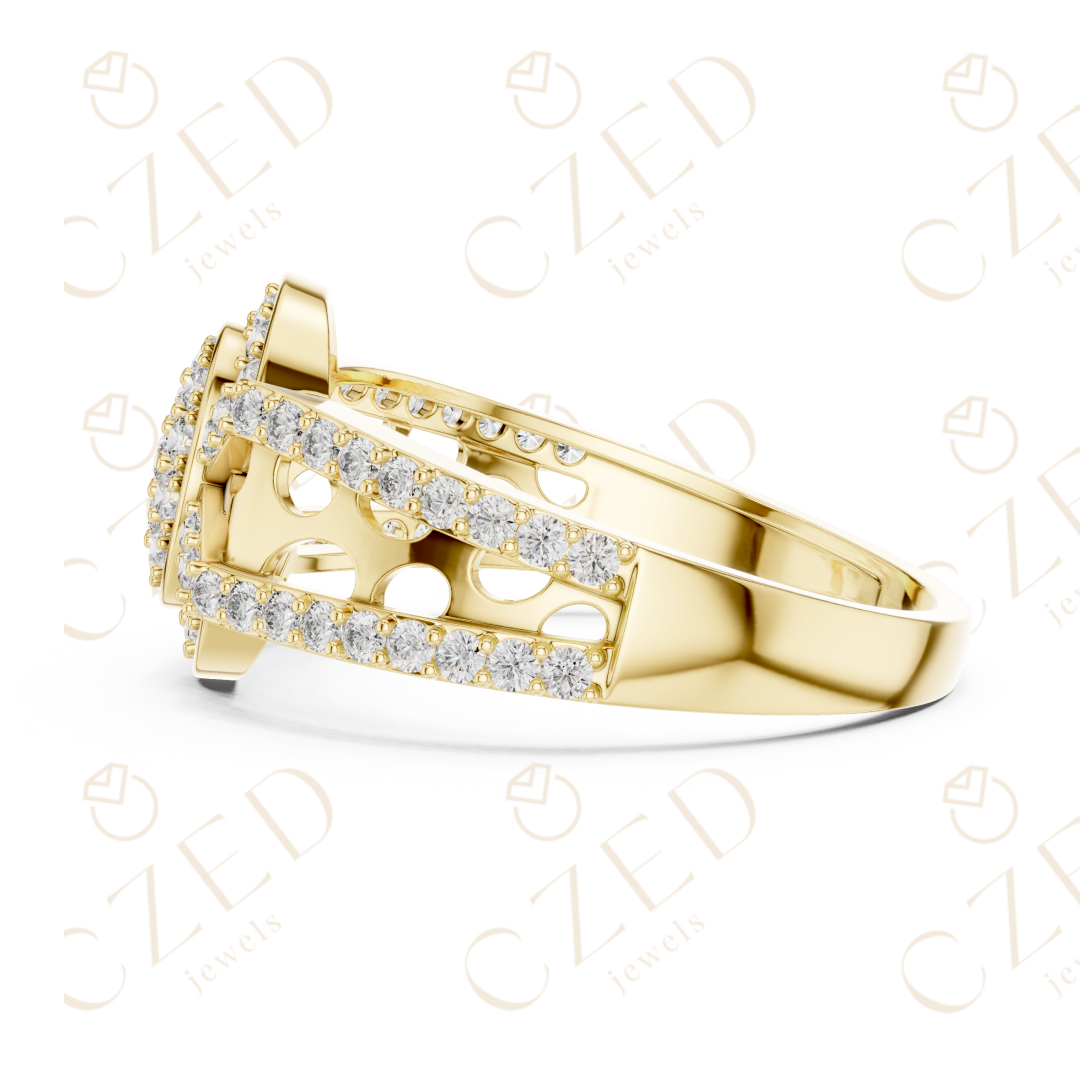 Oval Halo Diamond Cluster Ring with Split Pavé Band