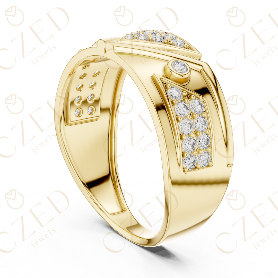 Geometric Triangle Pavé Round Cut Diamond Band Ring