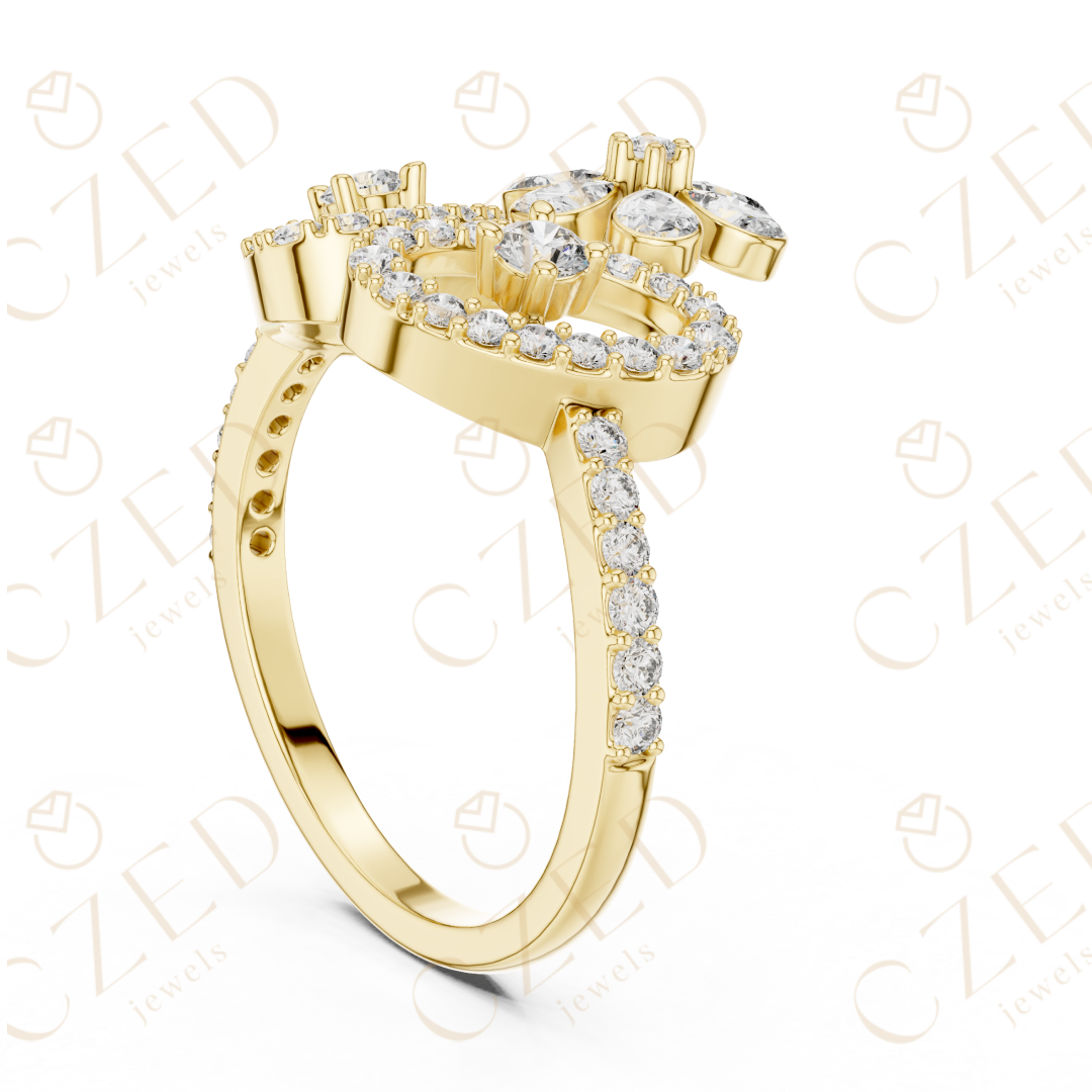 Floral Halo Round Cut Diamond Statement Ring