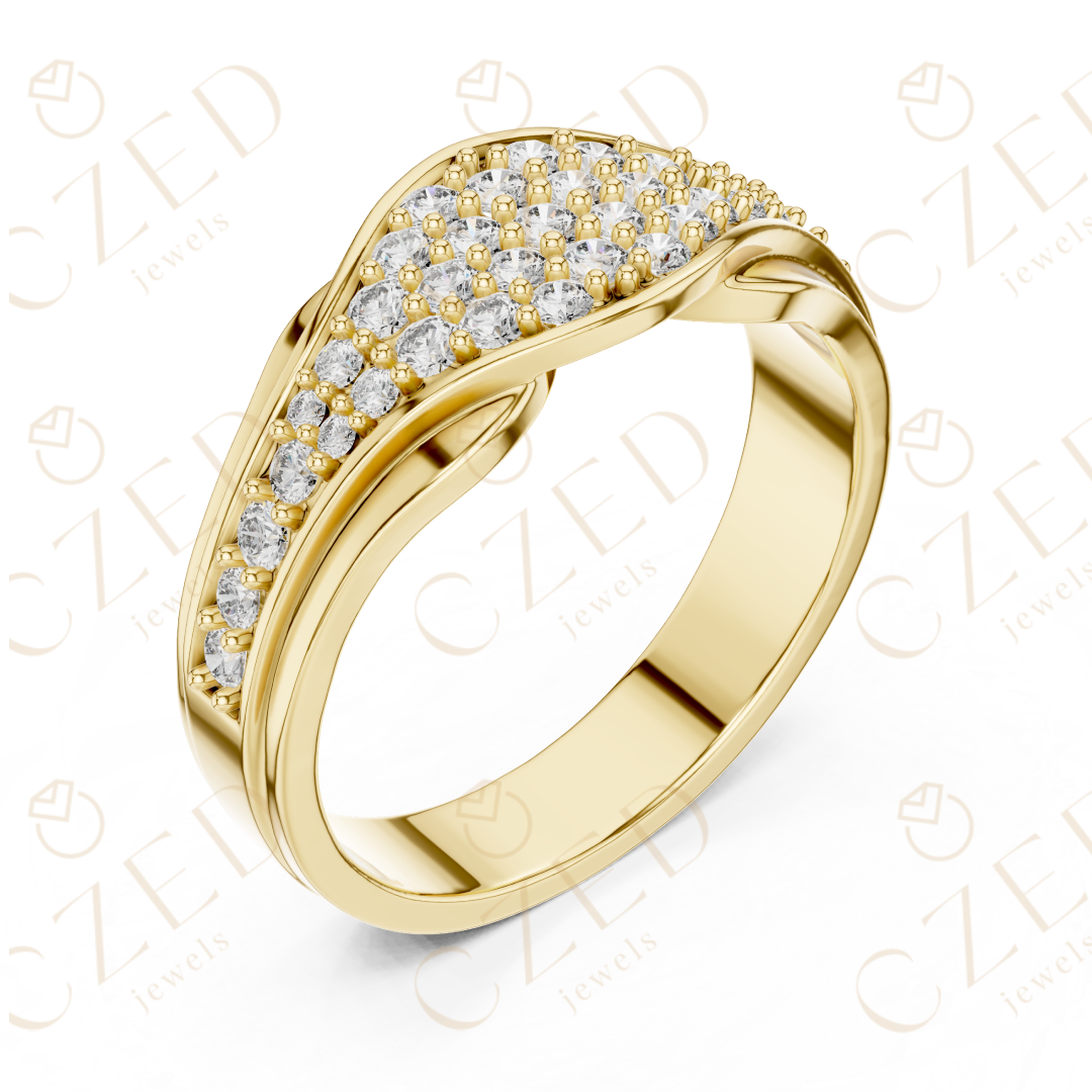 Round Brilliant Pavé Diamond Wave Band with Contoured Silhouette