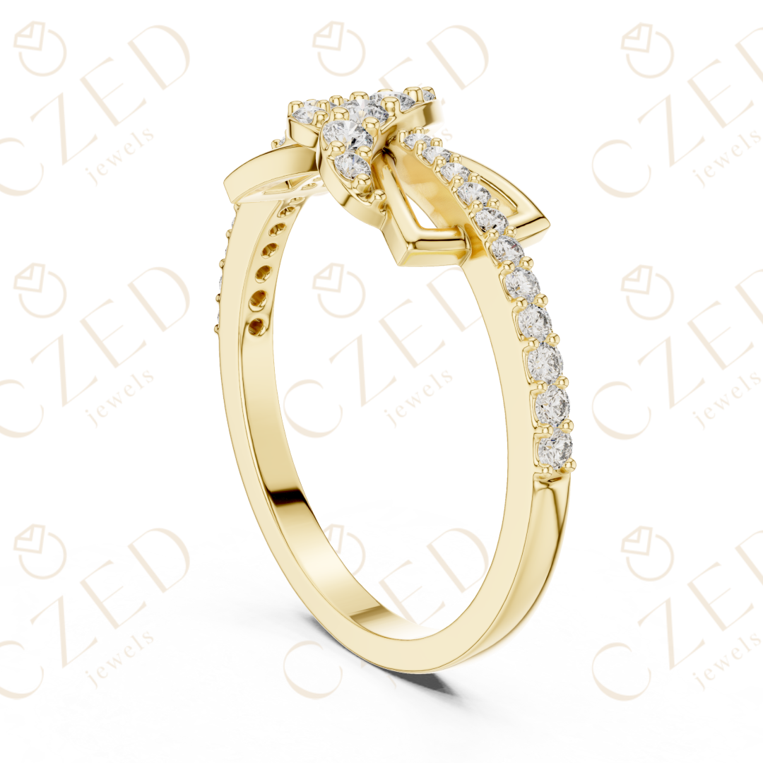 Round Cut Diamond Twist Infinity Fashion Ring with Pavé Accents