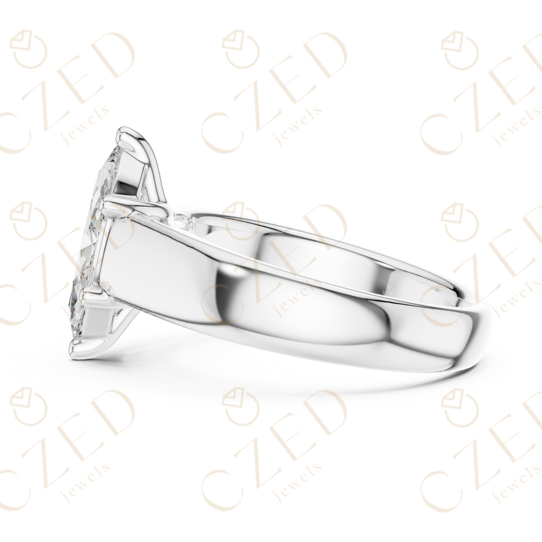 Marquise Cut Solitaire Diamond Engagement Ring with Elegant Tapered Band