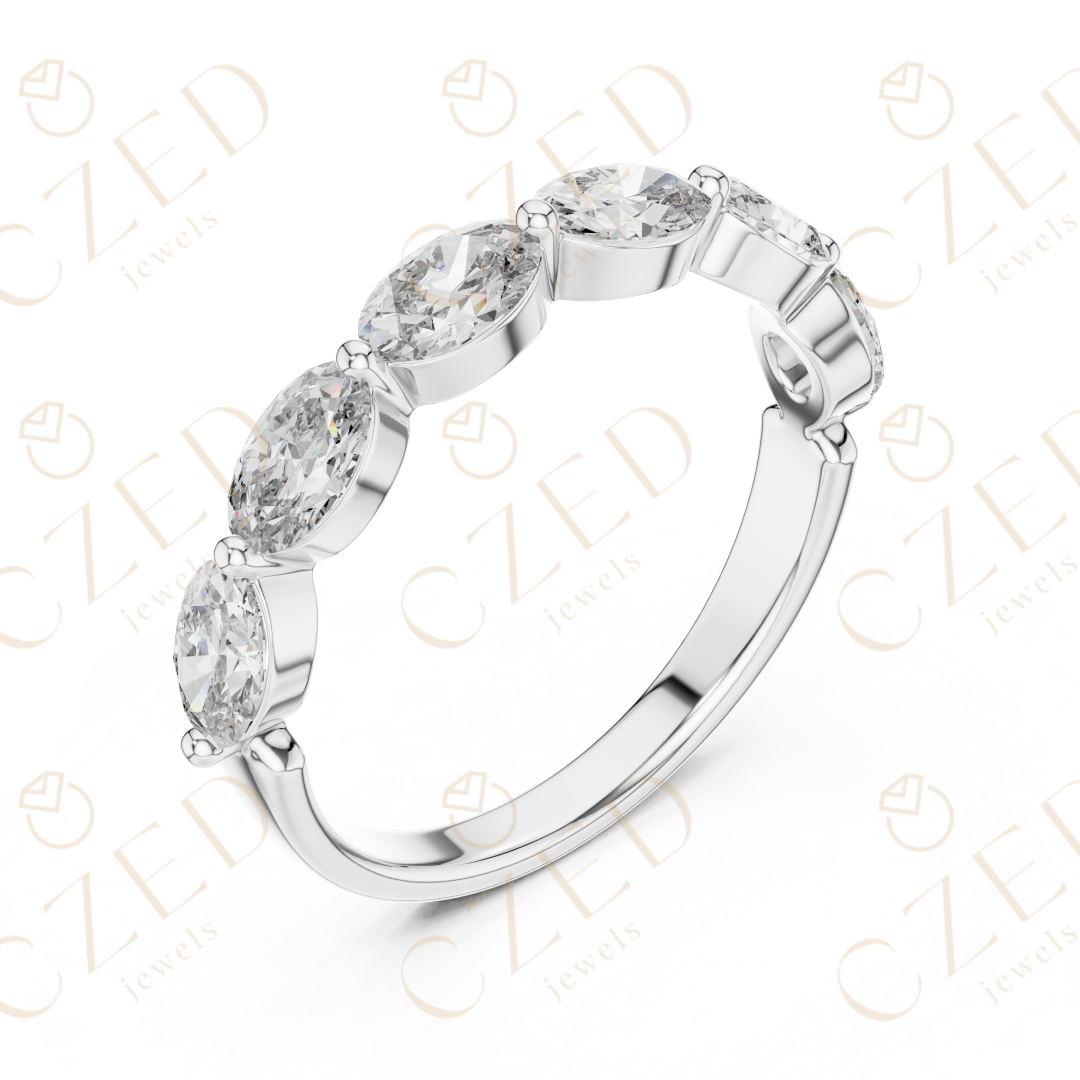 Oval Cut Diamond Half Eternity Band with Prong Set Oval Diamonds
