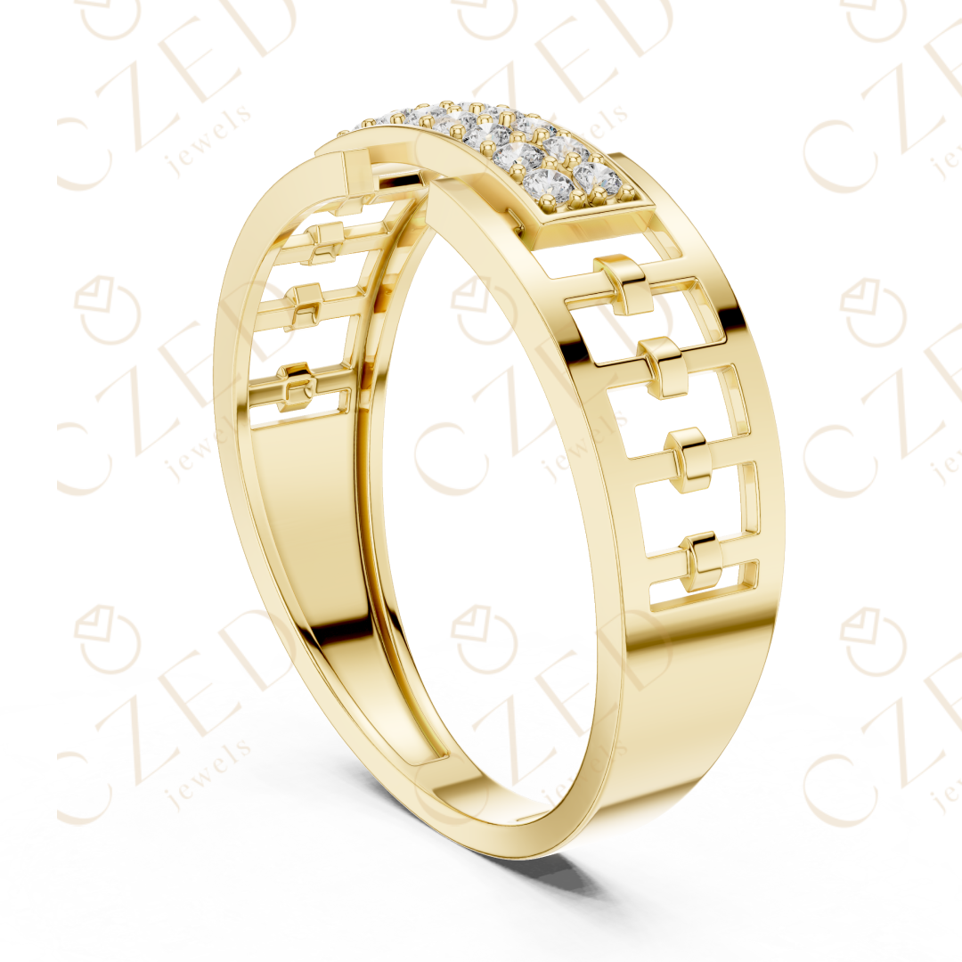 Round Cut Diamond Pavé Rectangular Panel Men’s Band