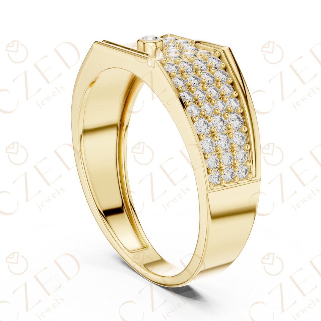 Round Brilliant Diamond Pavé Panel Geometric Band Ring