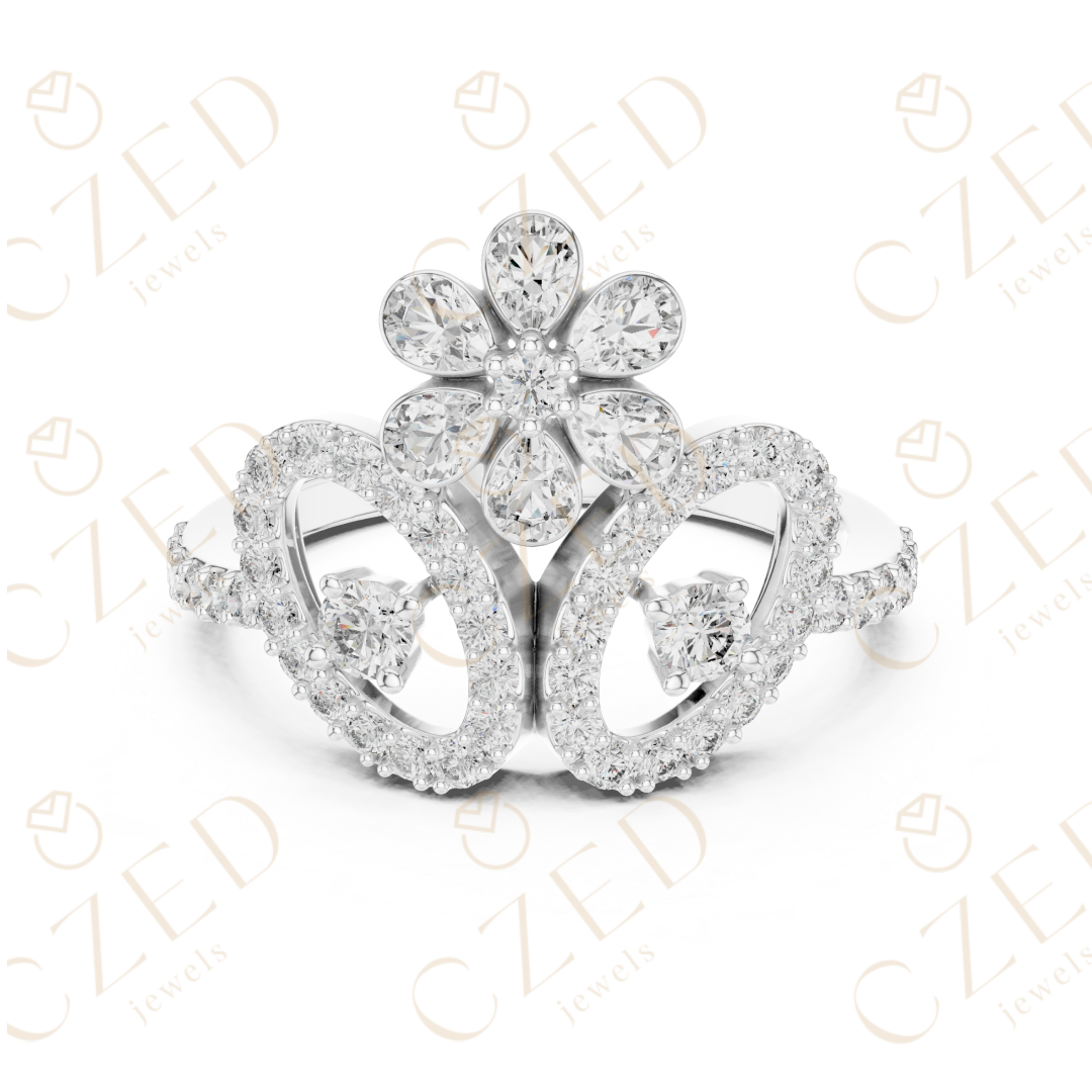 Floral Halo Round Cut Diamond Statement Ring