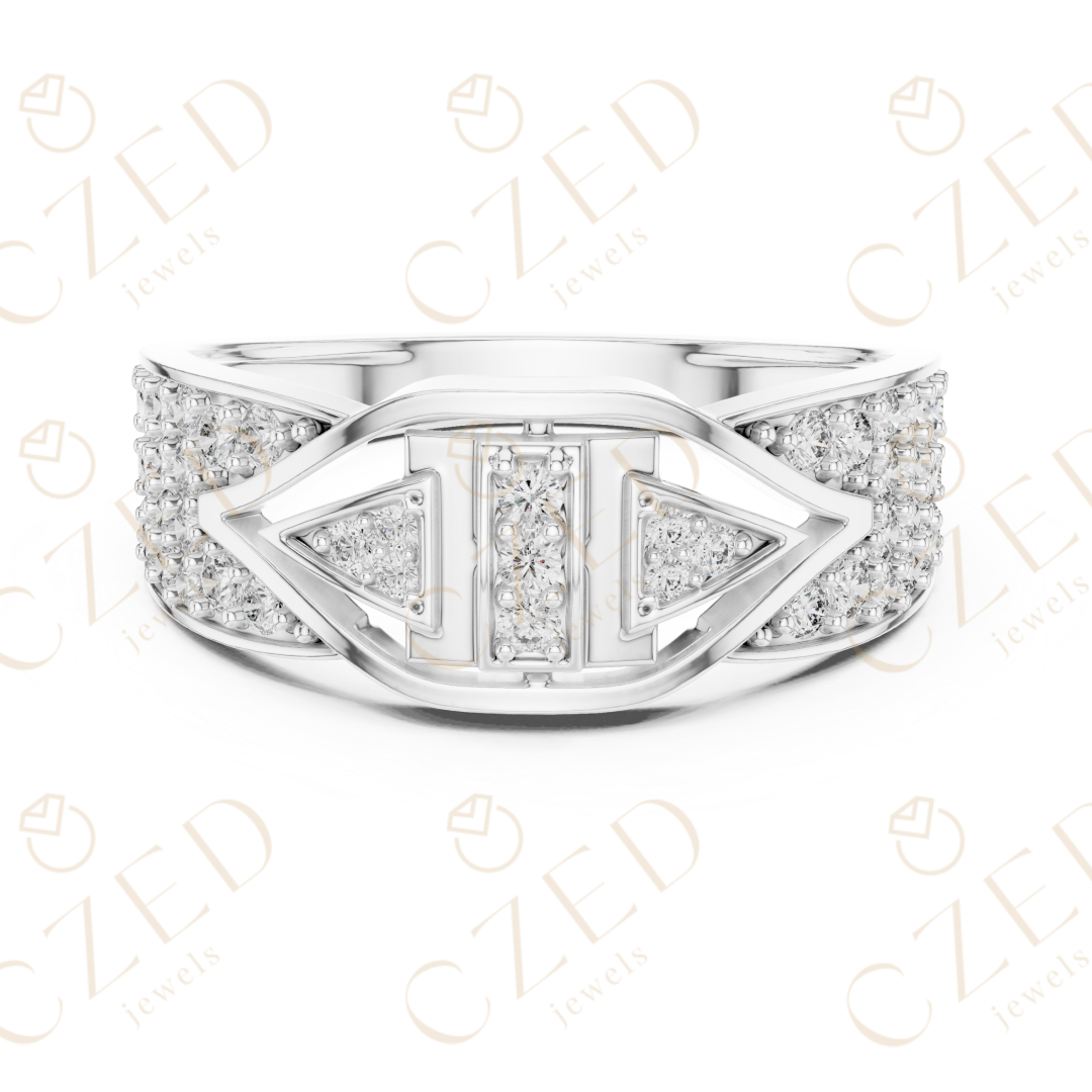 Round Cut Diamond Geometric Pavé Panel Band