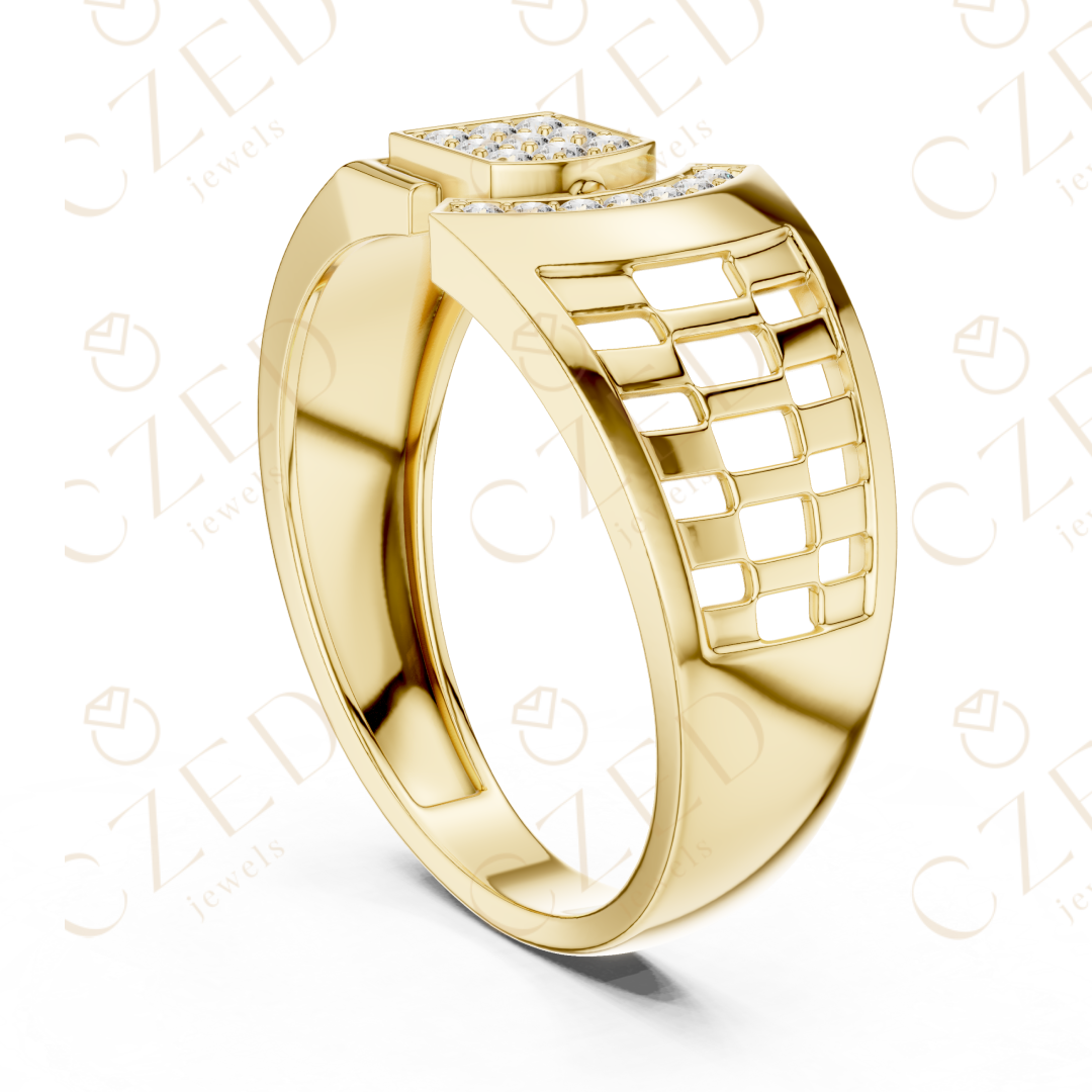 Modern Open Cuff Diamond Cluster Ring with Pavé Accents