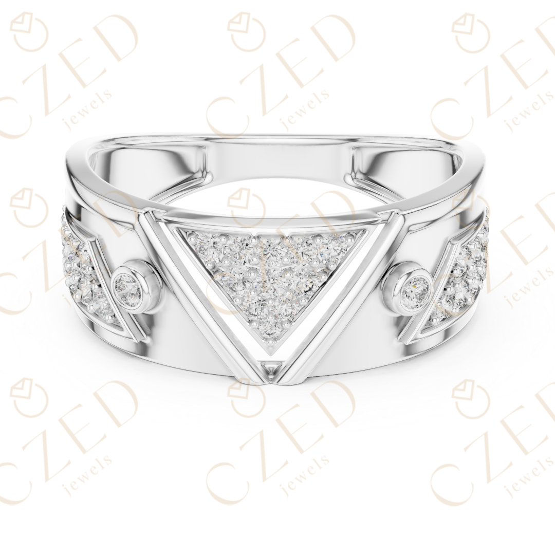 Geometric Triangle Pavé Round Cut Diamond Band Ring