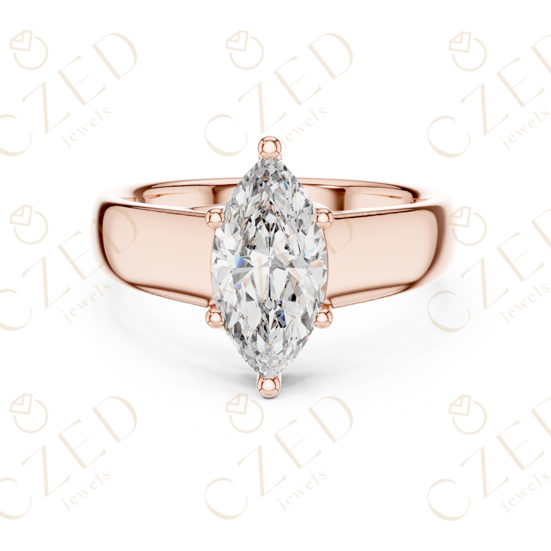 Marquise Cut Solitaire Diamond Engagement Ring with Elegant Tapered Band