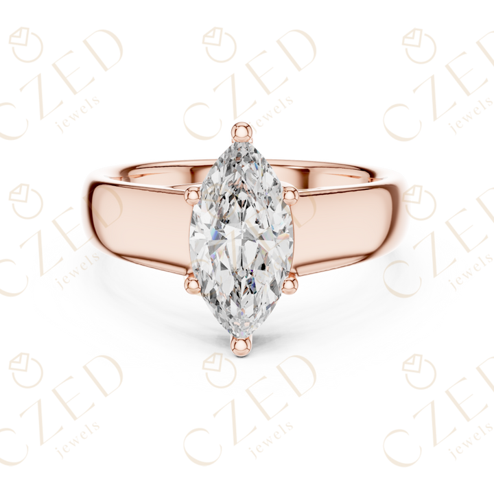 Marquise Cut Solitaire Diamond Engagement Ring with Elegant Tapered Band