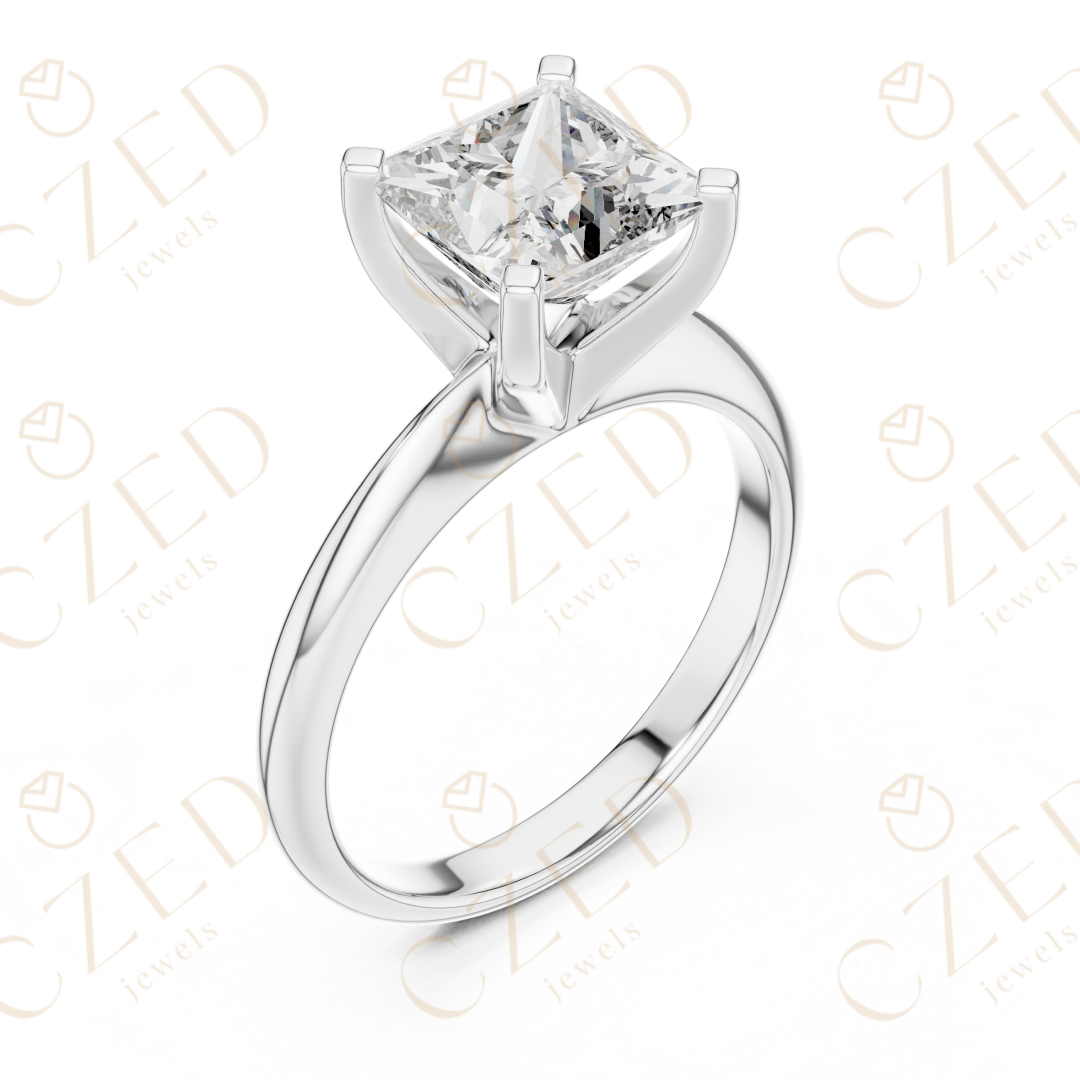 Princess Cut Solitaire Diamond Ring with Classic Refined Band