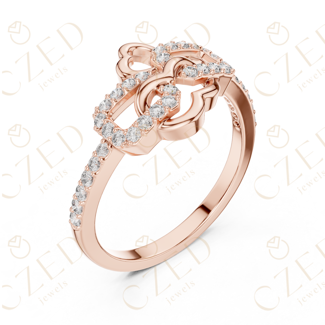 Round Cut Diamond Chain Heart Link Band Ring