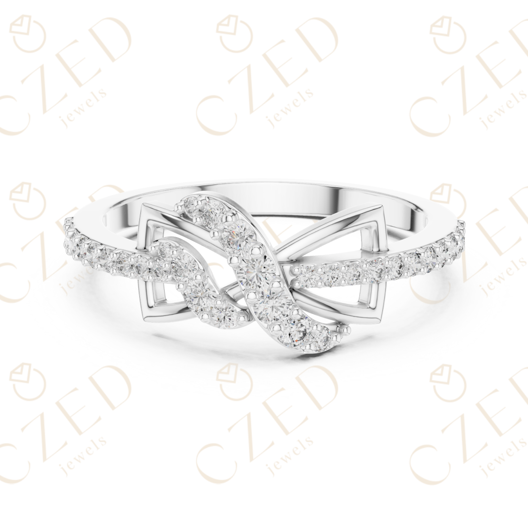 Round Cut Diamond Twist Infinity Fashion Ring with Pavé Accents