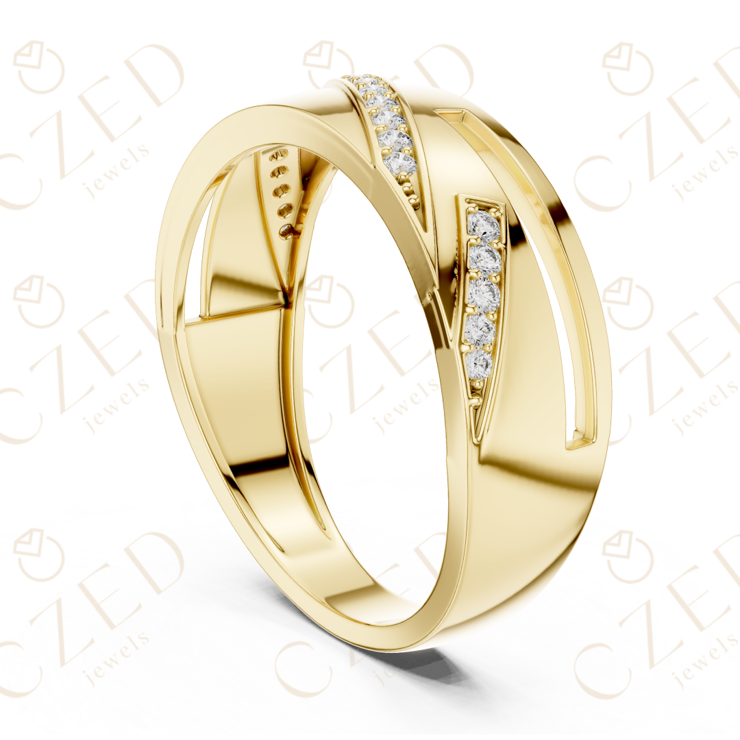 Round Cut Diamond Pavé Diagonal Openwork Band Ring