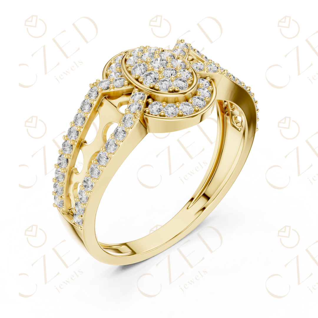 Oval Halo Diamond Cluster Ring with Split Pavé Band