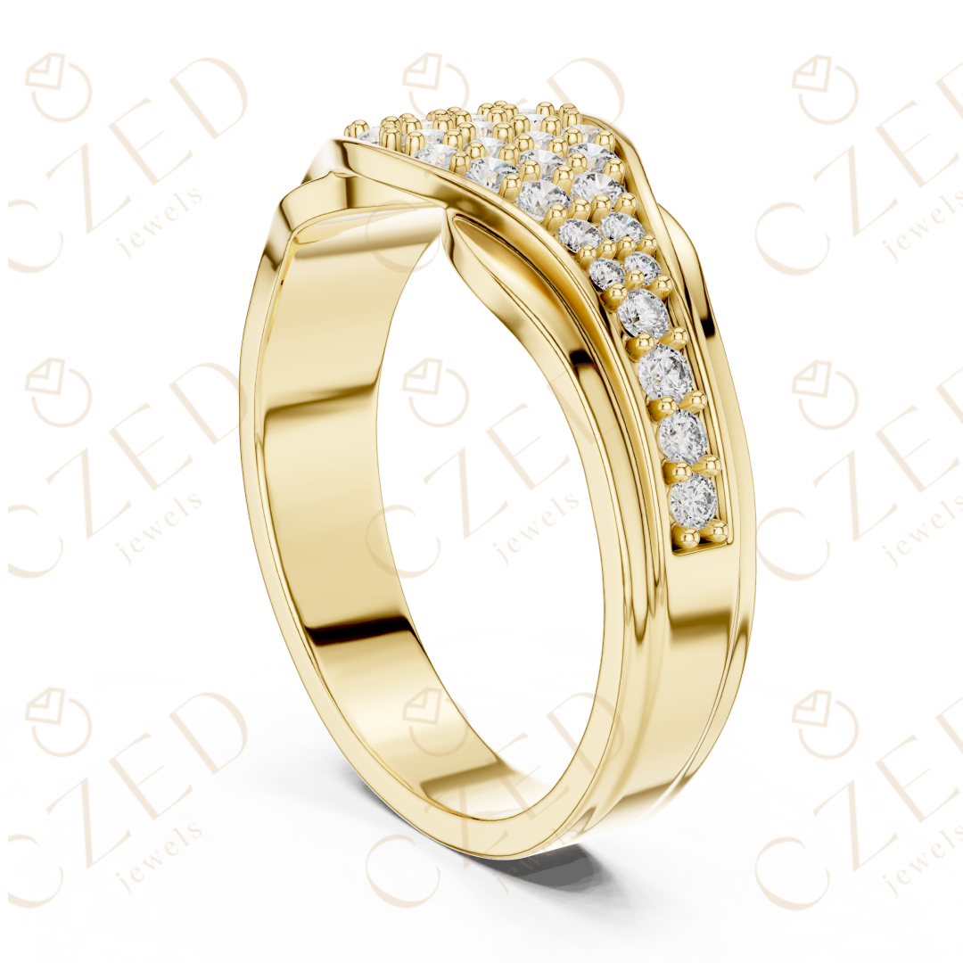 Round Brilliant Pavé Diamond Wave Band with Contoured Silhouette
