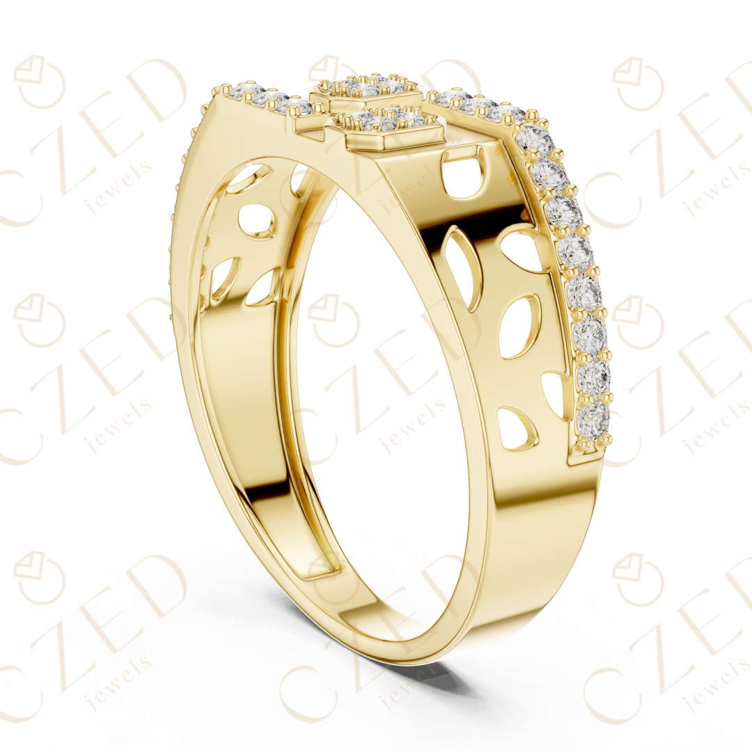 Round Brilliant Diamond Geometric Panel Band Ring