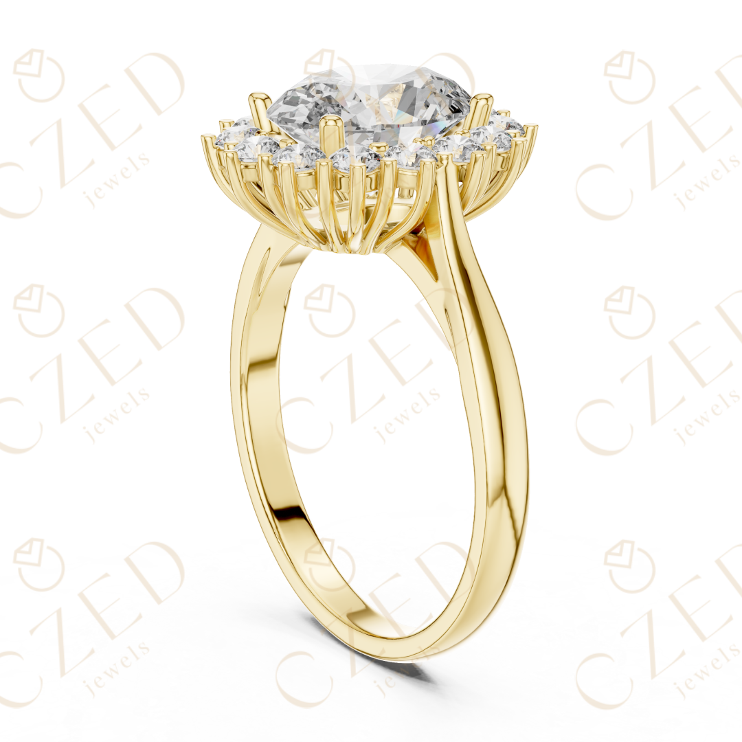 Oval Brilliant Halo Diamond Ring with Classic Collet Setting