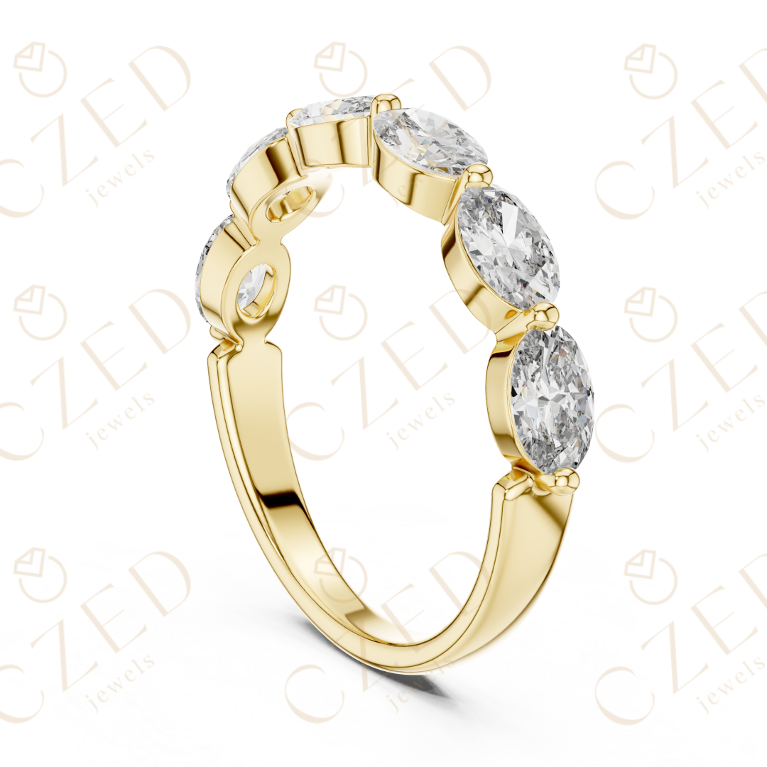 Oval Cut Diamond Half Eternity Band with Prong Set Oval Diamonds